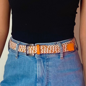 Thin braided belt orange white