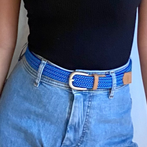 Thin blue white braided belt