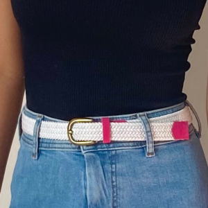 Thin braided belt white pink