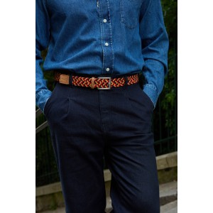 Red blue yellow braided belt